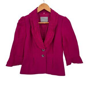 Classiques Entier Blazer Jacket Womens XS Pink Cotton Silk Blend Sheer Sleeves
